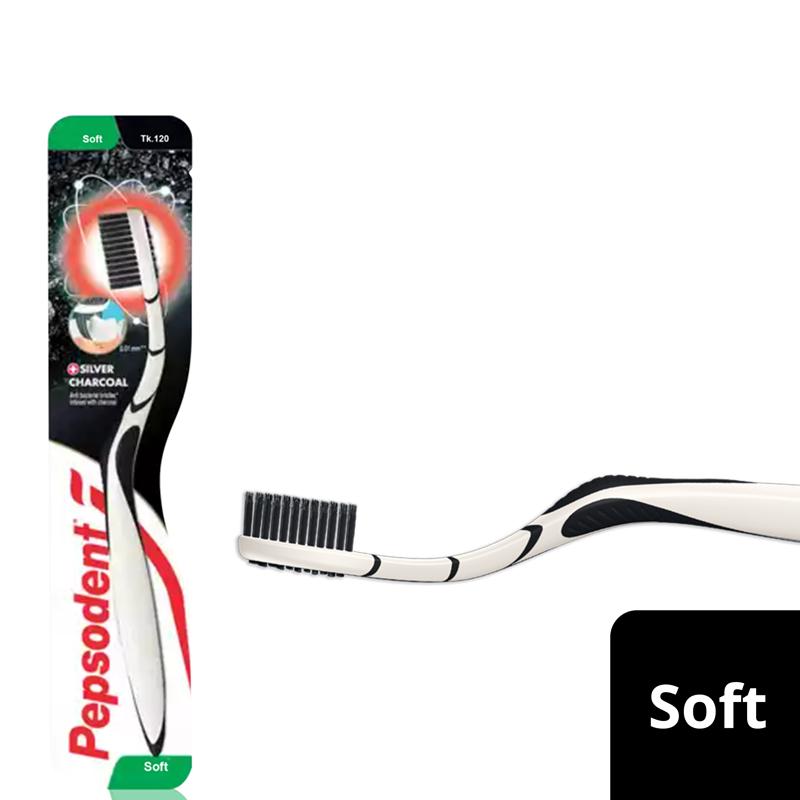 Pepsodent Toothbrush Silver Charcoal Soft