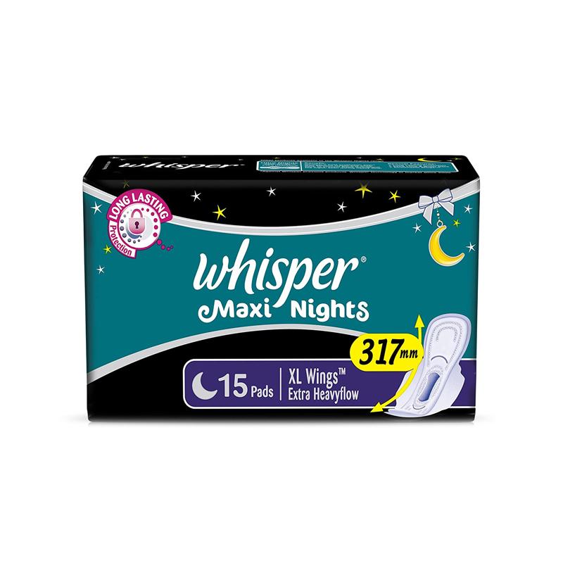 Whisper Maxi Nights Sanitary Pads for Women, XL, 15 Napkins