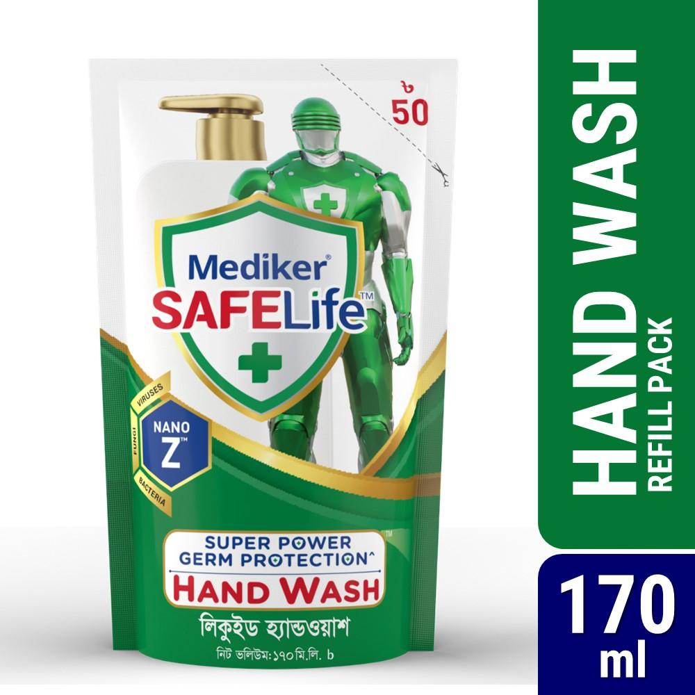 Mediker SafeLife Hand Wash Refill with Neem & Olive Oil , Protection from Germs , Fights Bacteria, Virus, Fungi , 170 ml – 170ml