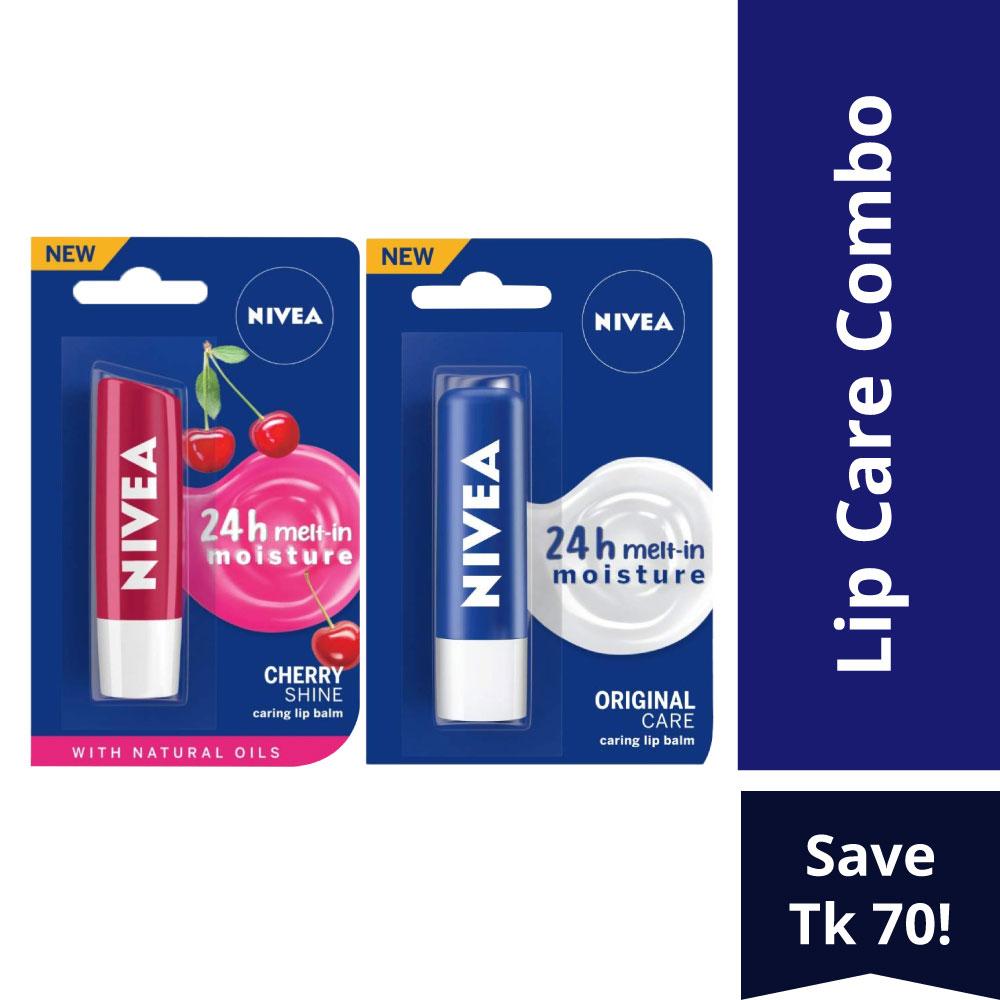 Nivea Original Care Lip Balm 4.8gm & Cherry Shine Lip Balm 4.8gm Combo Offer