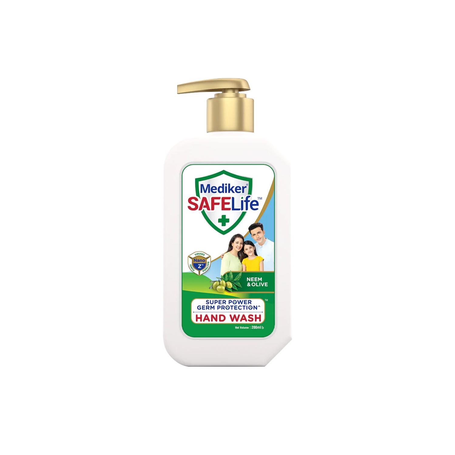 Mediker SafeLife Hand Wash Pump with Neem & Olive Oil , Protection from Germs , Fights Bacteria, Virus, Fungi , 200 ml – 200ml