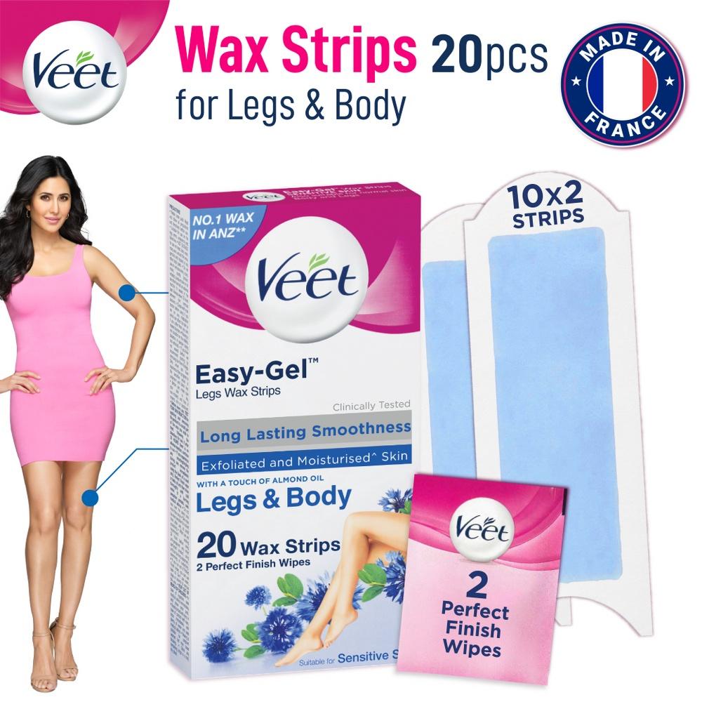 Veet Wax Strips Legs & Body Sensitive Skin 20 Pcs (10 Both Side Strips) For Long Lasting Smoothness