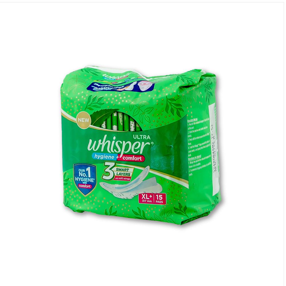 Whisper Ultra Clean Wings Sanitary Pads for Women, XL+ 15 Napkins