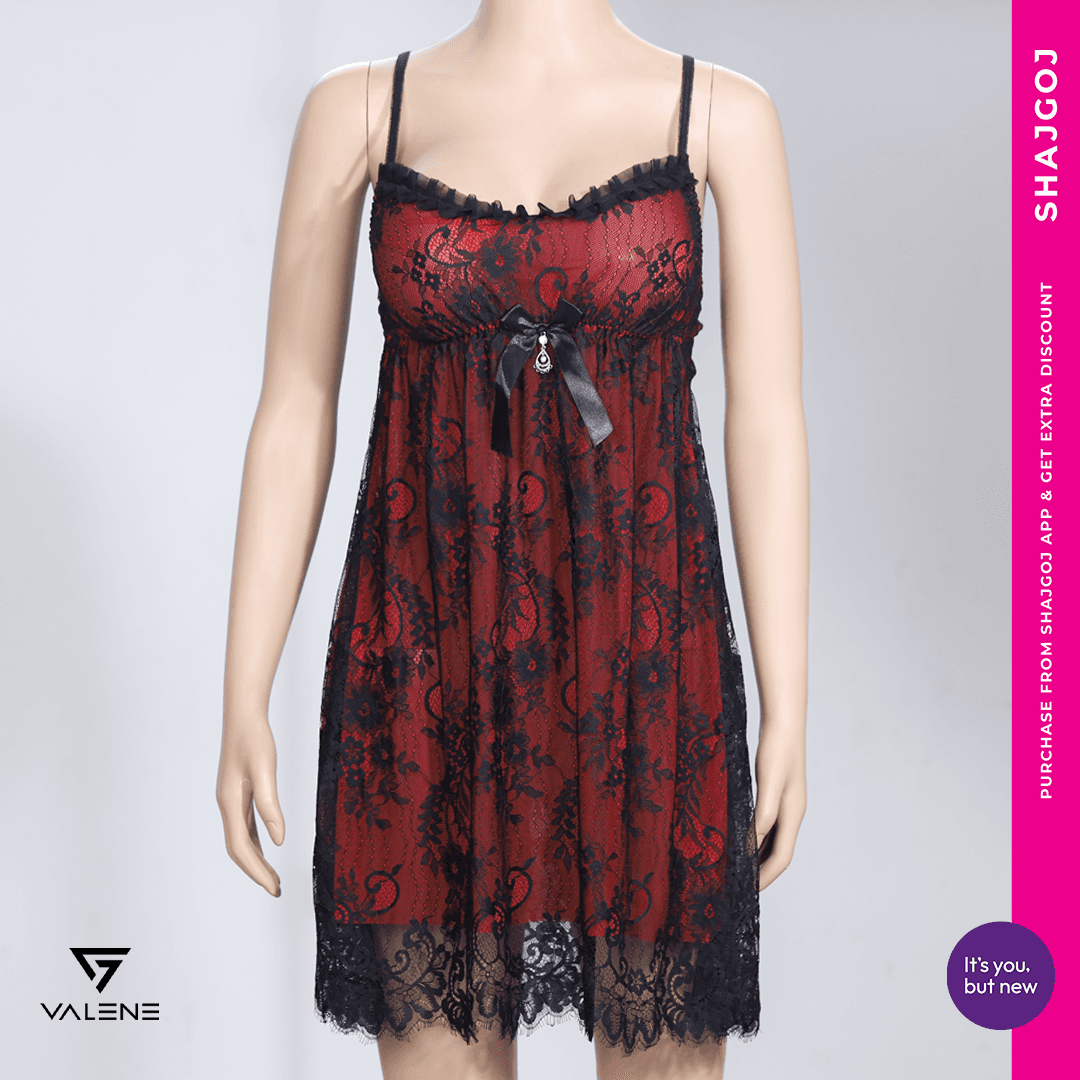 Valene Sensual Nightwear Set - Black & Red