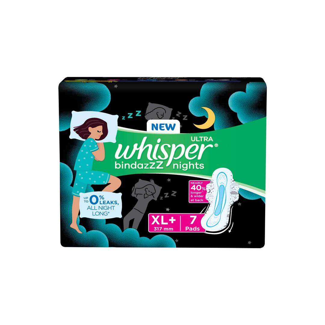 Whisper Bindazzz Nights Heavy Flow Sanitary Pads for Women, XL+ 7 Napkins - pad