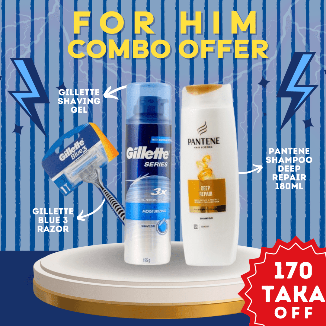 Buy Gillette Blue 3 Disposable Razor, Gillette SeriesPre Shave Gel 195 gm, Pantene Shampoo Damage Repair 180 ml Get (170 tk off)