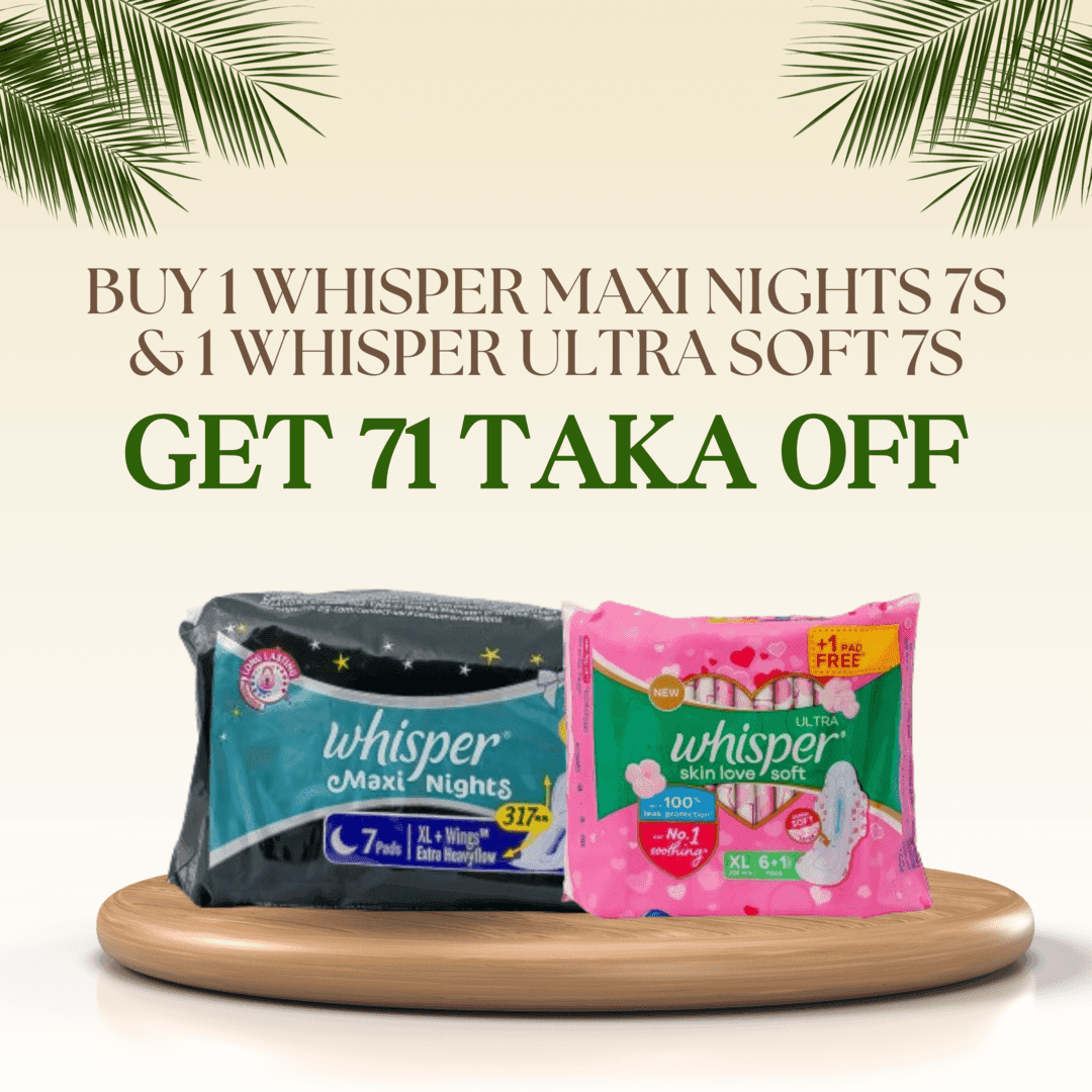 Buy Whisper Maxi Heavy Flow Xl 7 Pads, Whisper Ultra Softs Air Fresh Xl & pads Get (71 tk 0ff)