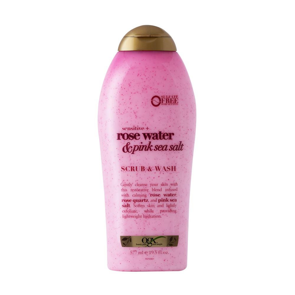 OGX Sensitive + Rose Water & Pink Sea Salt Scrub & Wash – 577ml