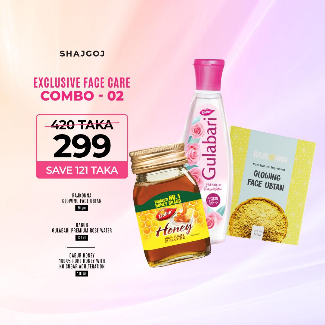 Exclusive Face Care Combo 02 (Rajkonna Ubtan + Dabur Gulabari Rose Water + Dabur Honey)