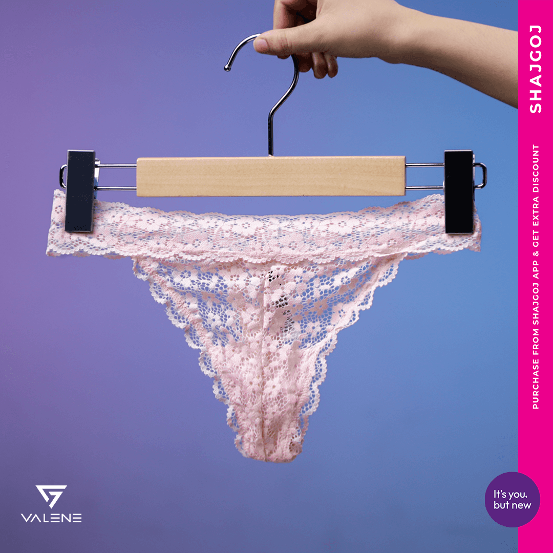 Valene Stretchable Lacy Thong - Light pink