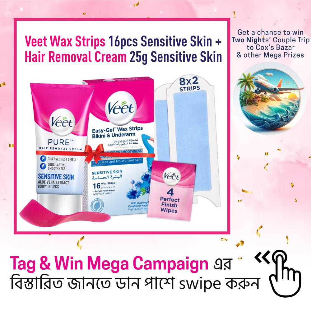 Veet 16pcs Bikini Wax Strips Sensitive Skin + Veet Hair Removal Cream 25g Sensitive Skin Combo