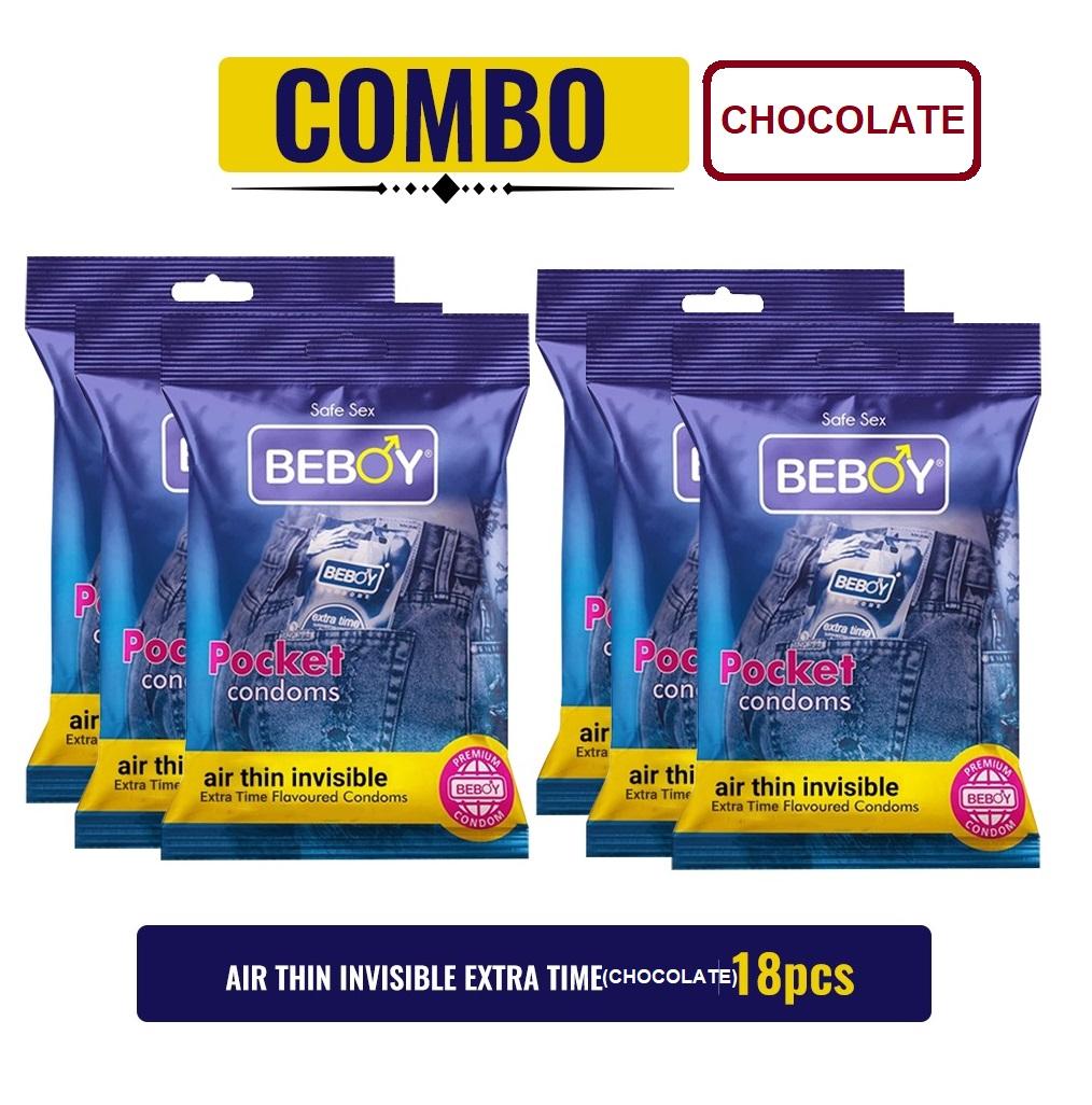 Beboy Extra Time Air Thin Invisible Condom (Chocolate Flavour) Pouch Pack (Combo) 3x6 - 18Pcs