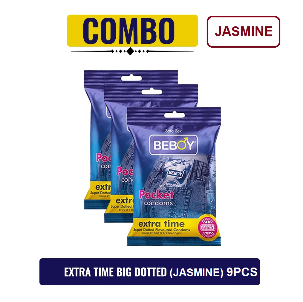 Beboy Extra Time Super Big Dotted Condom (Jasmine Flavoured) Pouch Pack (Combo) 3x3 - 9Pcs
