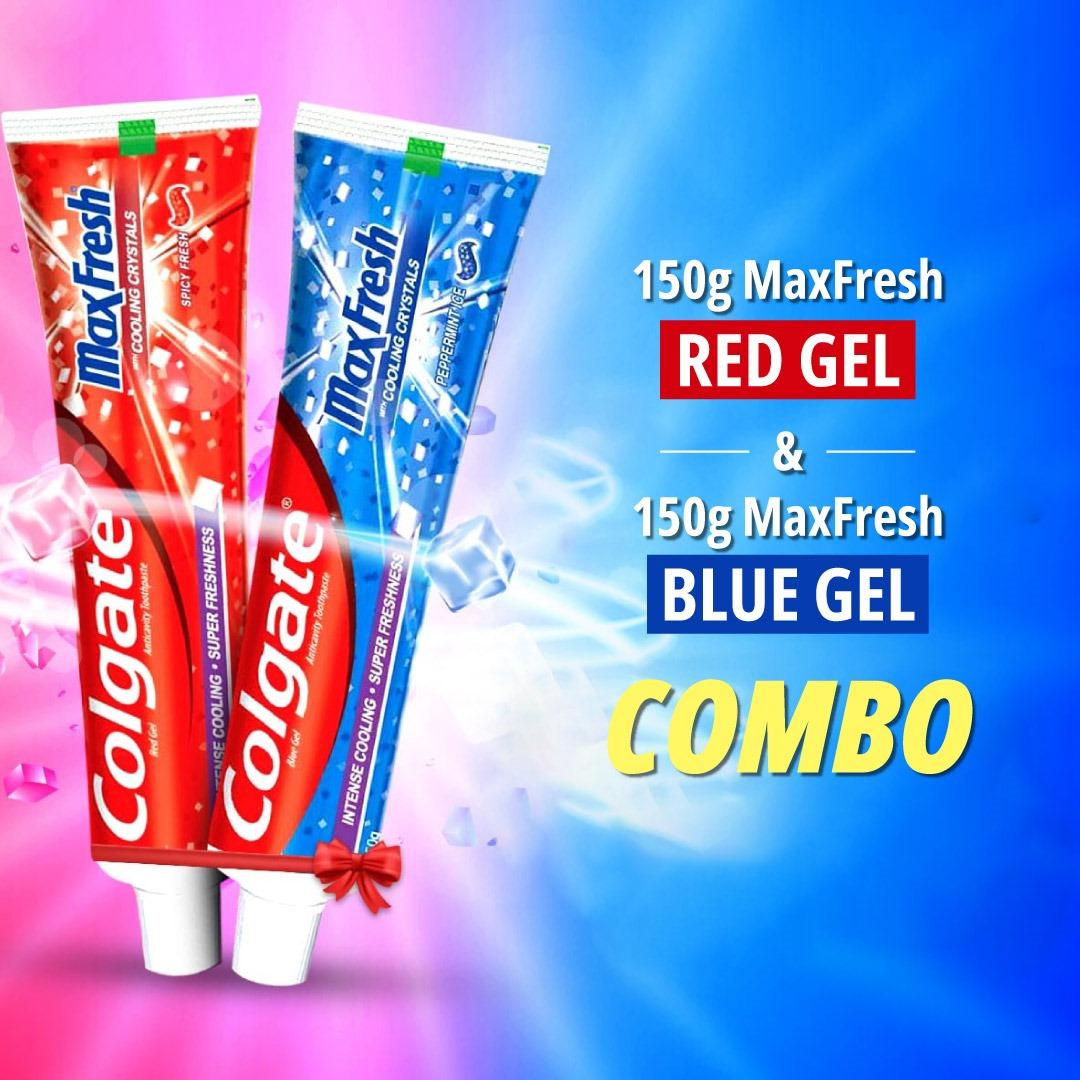 Colgate Max Fresh Red Gel Toothpaste 150gm and Colgate Max Fresh Blue Gel Toothpaste 150 gm (Combo Pack)