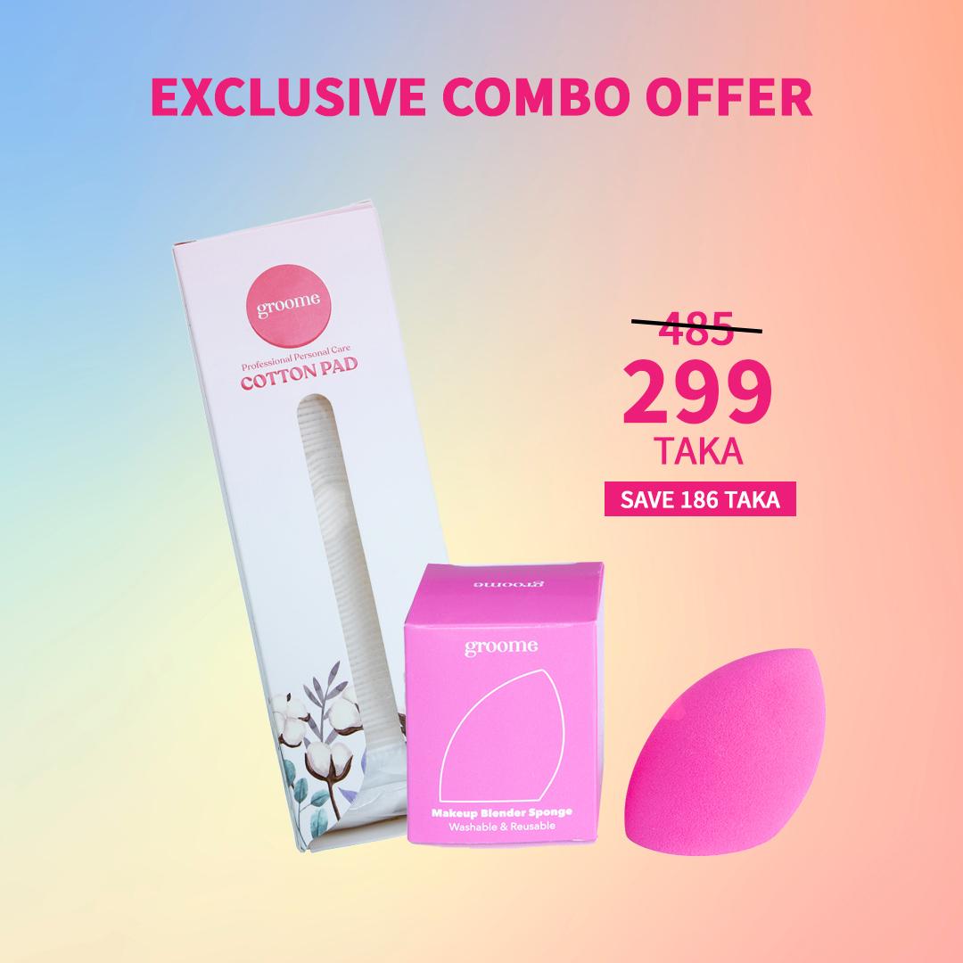 Groome Personal Care Cotton Pad + Groome Makeup Blender Sponge - Pink