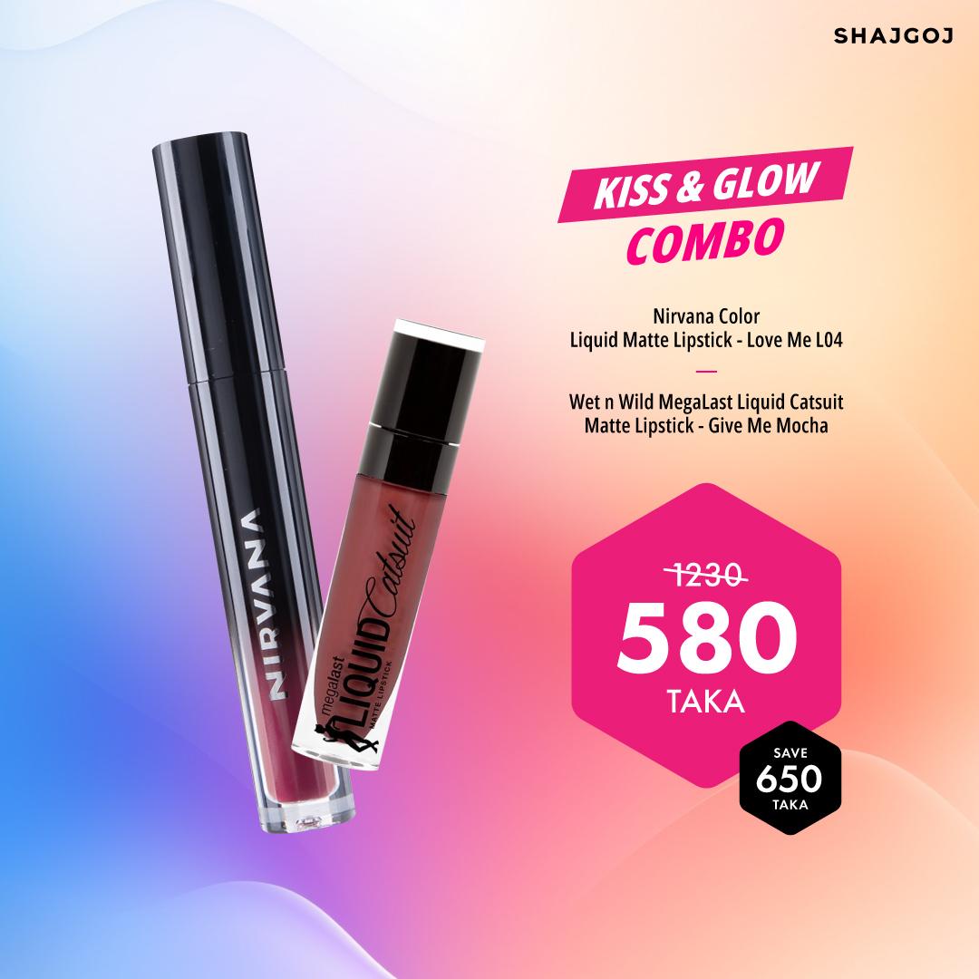 Kiss & Glow Combo (Nirvana Color Liquid Matte Lipstick - Love Me L04 + wet n wild Matte Lipstick - Give Me Mocha)