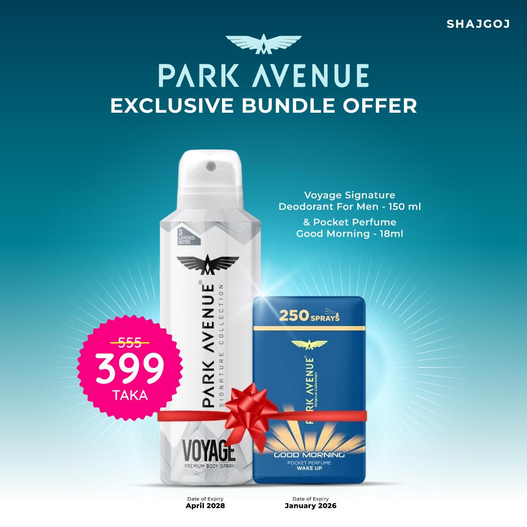 Park Avenue Voyage Signature Deodorant For Men 150 ml & Park Avenue Pocket Perfume Good Morning - 18ml (Bundle - 2pcs)