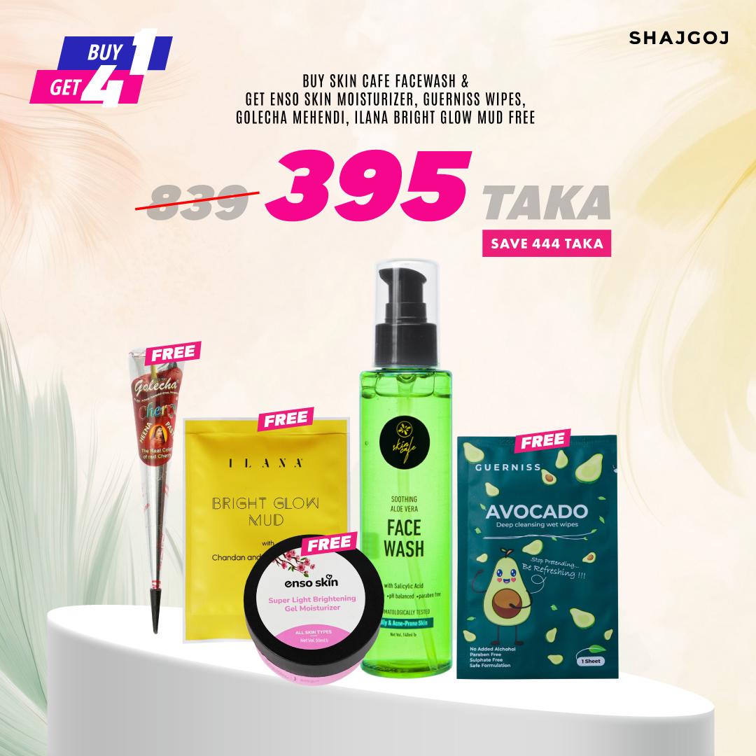 Buy 1 Get 4 (Buy Skin Café Facewash and Get Enso Skin Moisturizer, Guerniss Wipes, Golecha Mehendi, Ilana Bright Glow Mud Free) – skin cafe