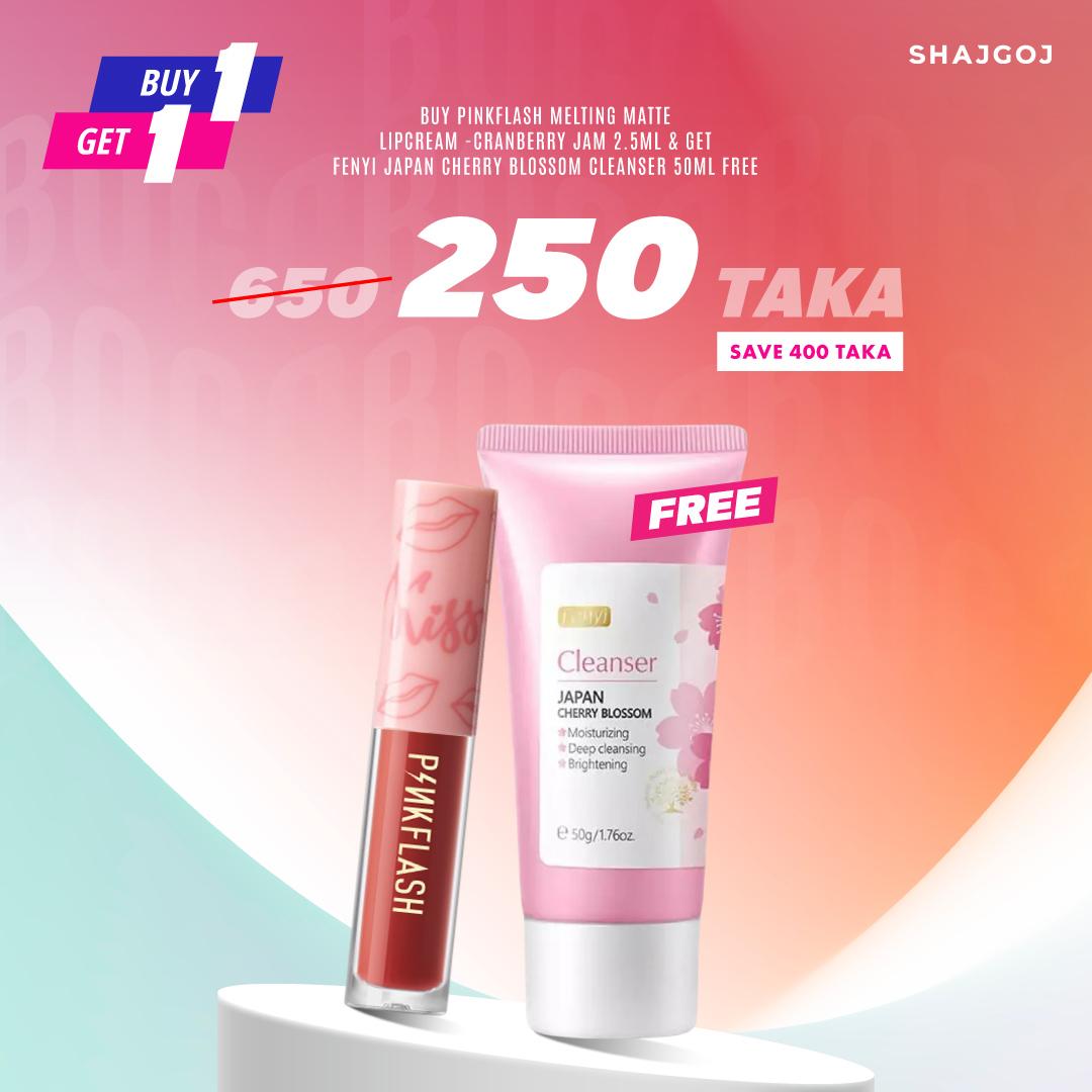 Buy PINKFLASH Melting Matte Lipcream -Cranberry Jam 2.5 ml and Get FENYI Japan Cherry Blossom Cleanser 50 ml Free