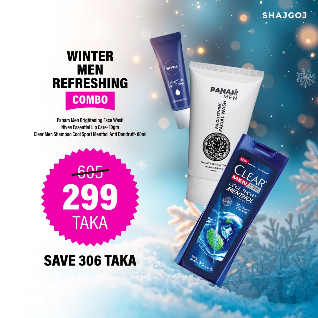Winter Men Refreshing Combo (Panam Men Face Wash + Nivea Lip Care + Clear Men Shampoo)