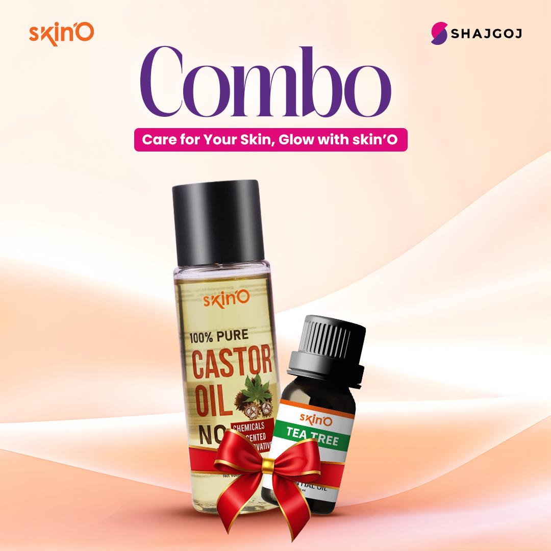 Skin'O 100% Pure Castor Oil & skin'O Tea Tree Essential Oil Combo Offer