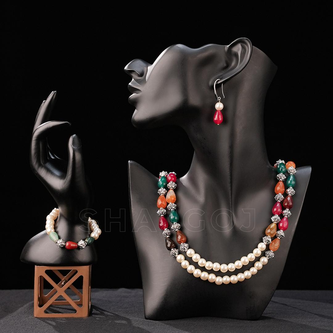 Multi-Gem Tier Necklace Set – Shajgoj