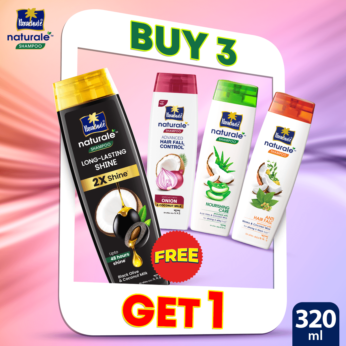 Parachute Naturale Shampoo 320 ml (Buy 3 Get 1 Free)
