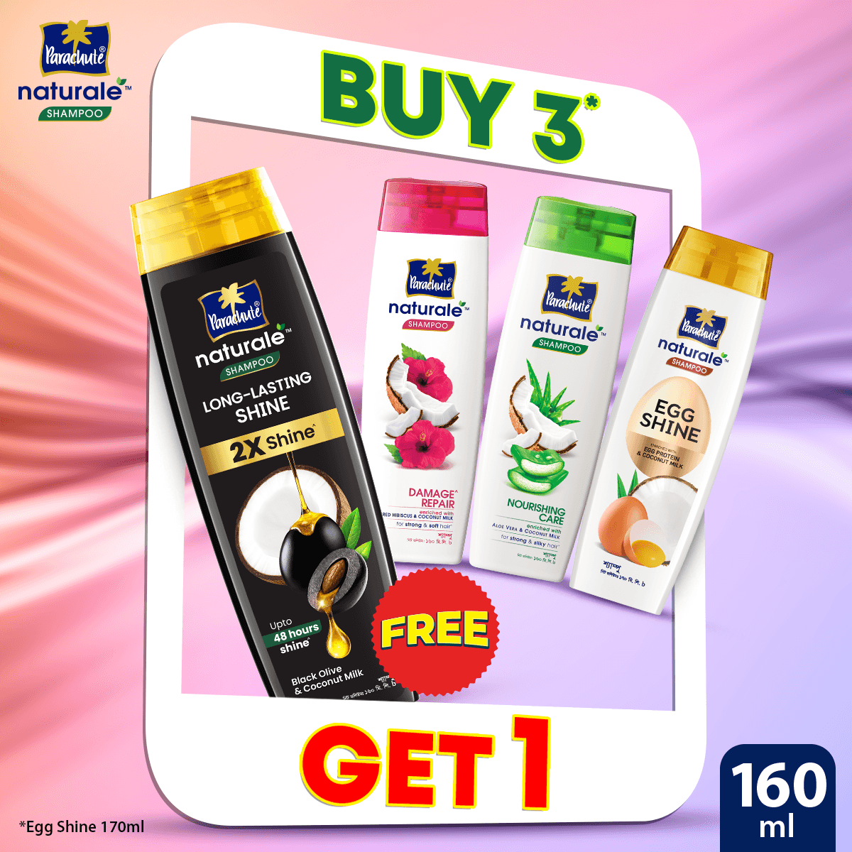 Parachute Naturale Shampoo 160 ml (Buy 3 Get 1 Free)