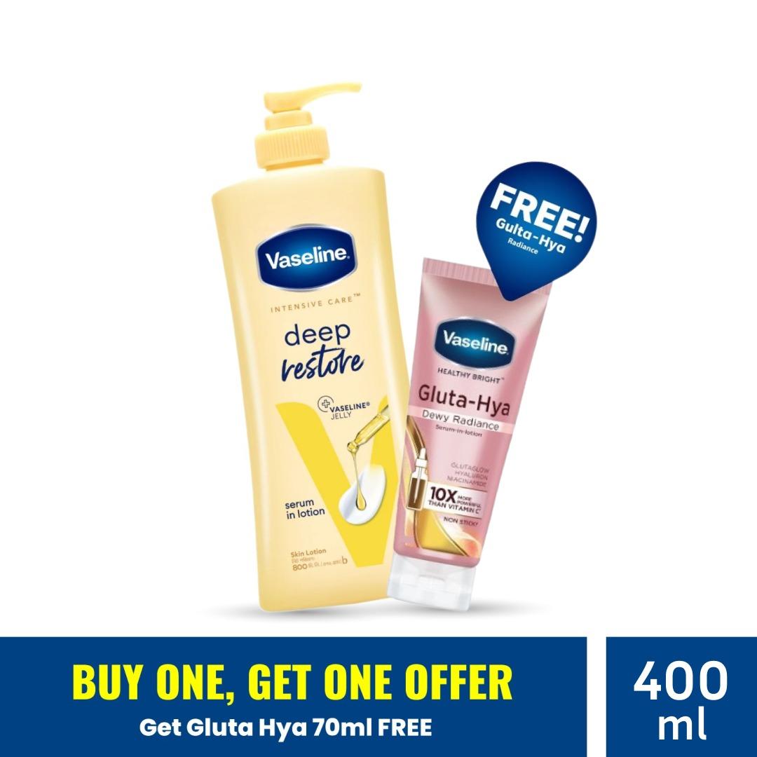 Vaseline Lotion Deep Restore 400ml With Gluta-Hya Dewy Radiance Serum 70ml Free – 400 ml