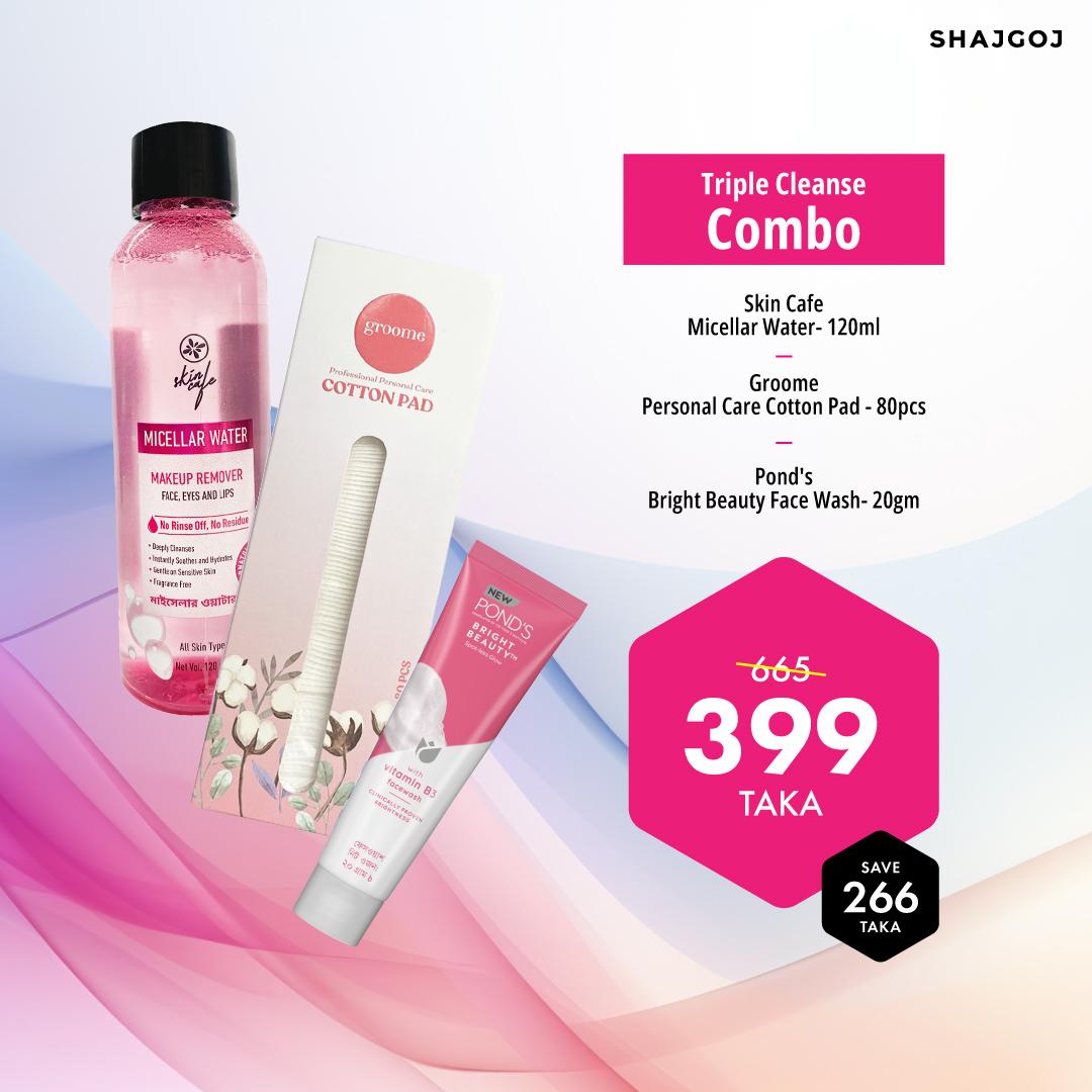 Triple Cleanse Combo (Skin Cafe Micellar Water + Groome Cotton Pad + Ponds Face Wash) – Pond's