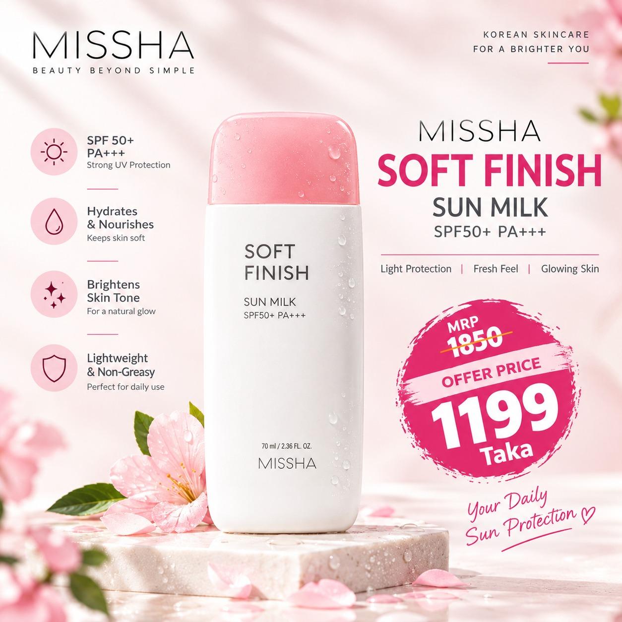 Missha All Around Safe Block Soft Finish Sun Milk SPF50+ Or PA+++ – 70ml