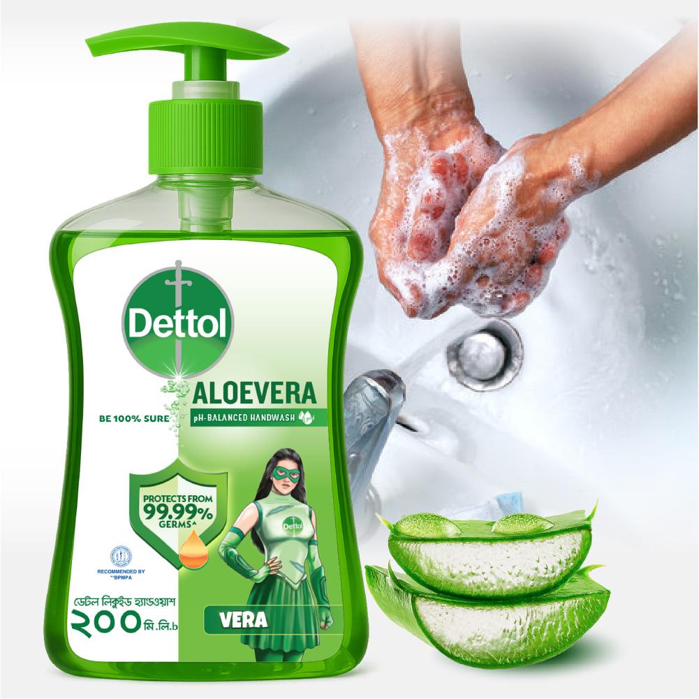 Dettol Handwash Aloe Vera Pump 200ml Protects From 100 Illness Causing Germs