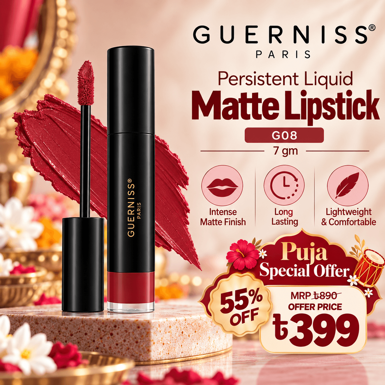 Guerniss Persistent Liquid Matte Lipstick G08 – 7gm