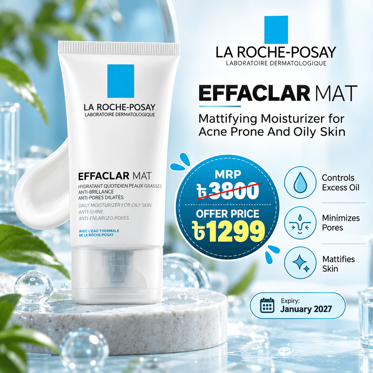 La Roche-Posay Effaclar Mat Mattifying Moisturizer for Acne Prone And Oily Skin – 40ml