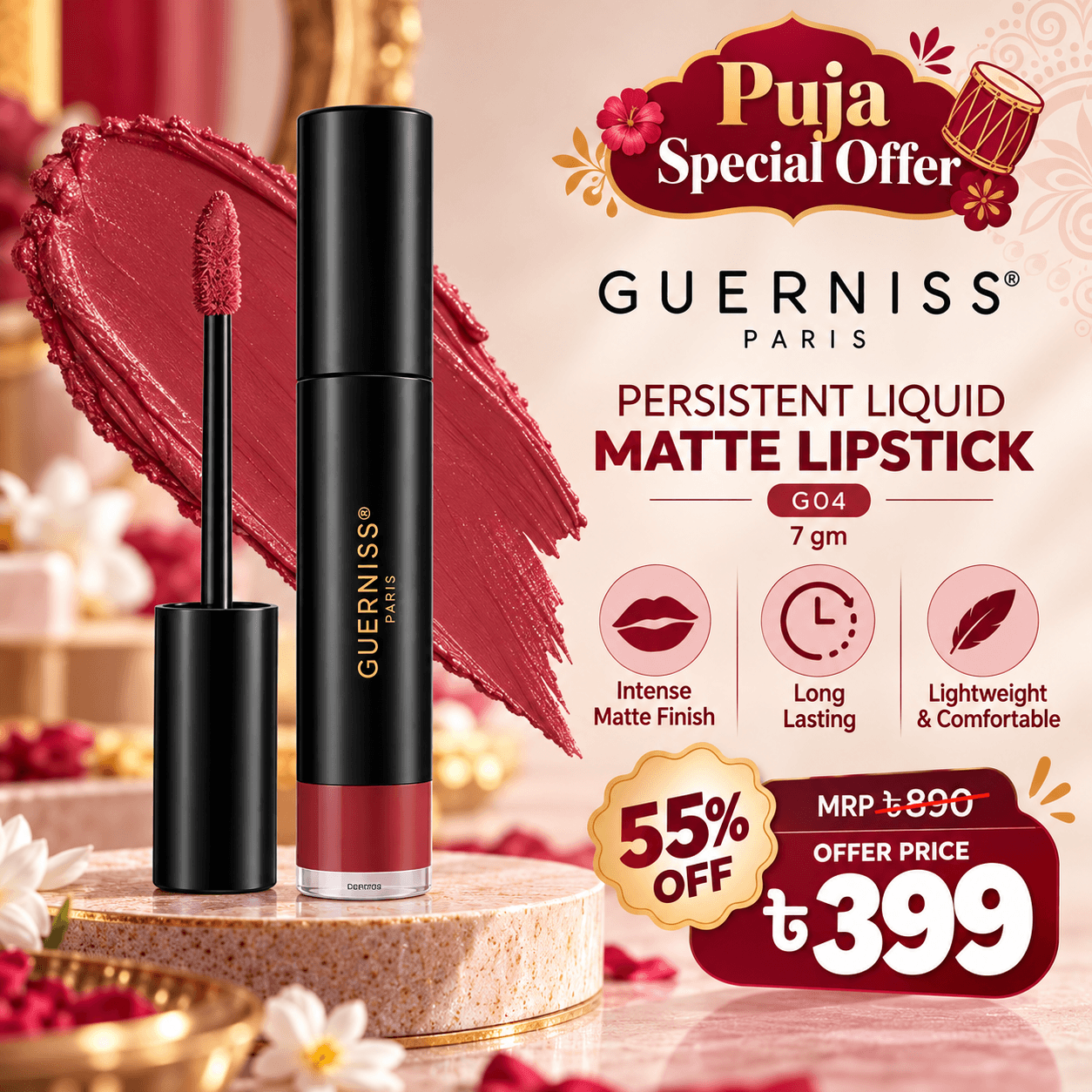 Guerniss Persistent Liquid Matte Lipstick G04 – 7gm