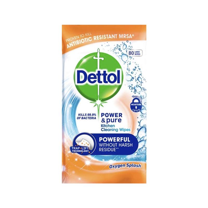 Dettol Power & Pure Multipurpose Kitchen Cleaning Wipes, Oxygen Splash - 80wipes