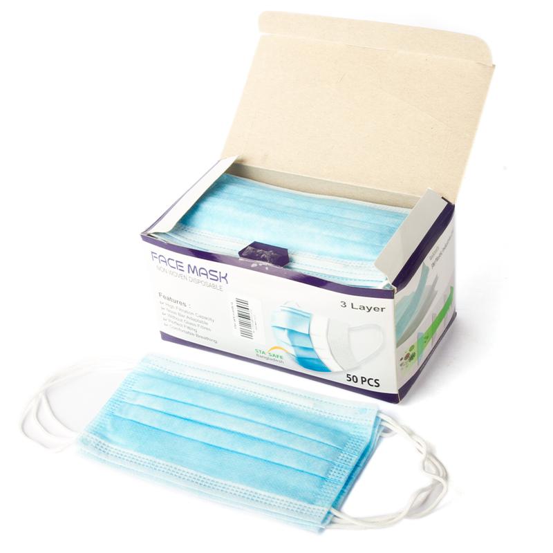 Stay Safe 3 Layer Face Mask Non Woven Disposable 50pcs Pack