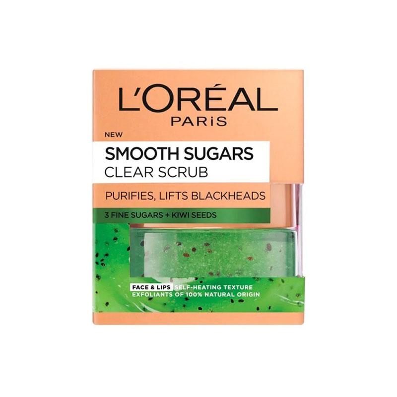 L'Oreal Paris Smooth Sugar Clear Kiwi Face & Lip Scrub – 50ml
