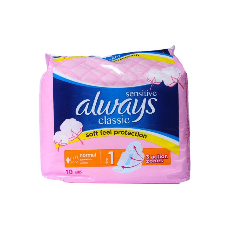 Always Sensitive Classic Pads with Wing Normal Size Soft Feel Protection x 10