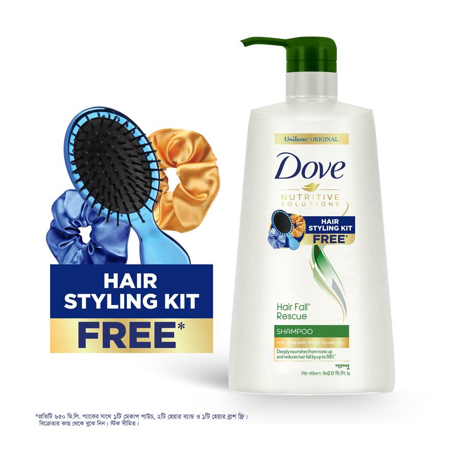 Buy 1 Dove Hair Fall Rescue Shampoo 650.00 Ml & Get 1 Hair Styling Kit Free – 650ml