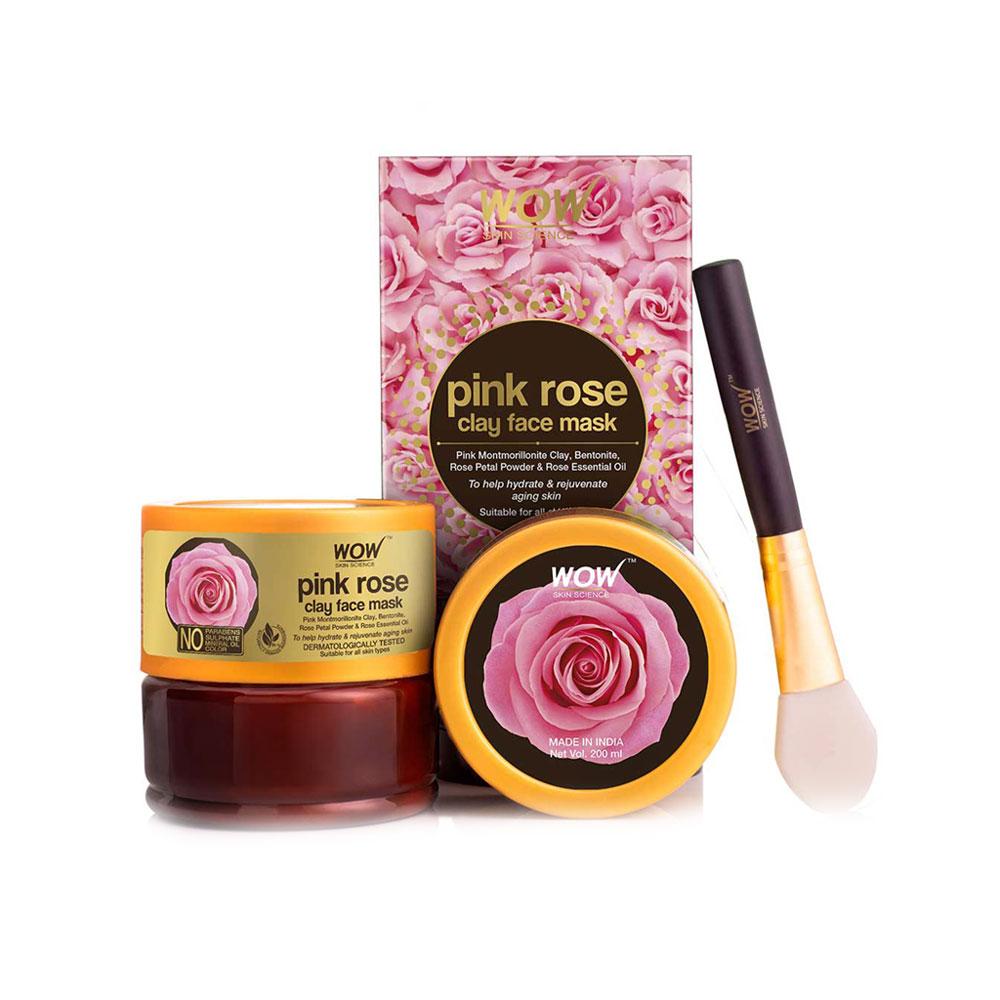 Wow Pink Rose Clay Face Mask for Hydrating & Rejuvenating Aging Skin – 200ml