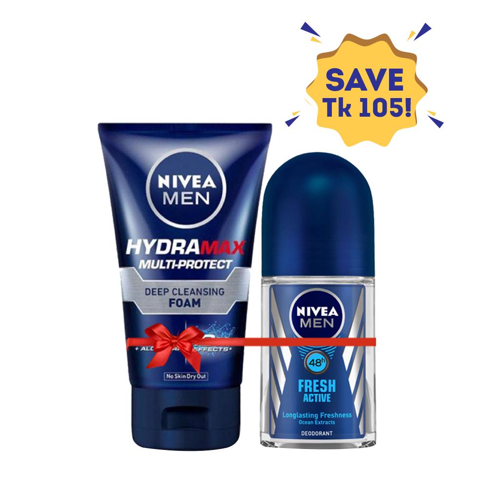Nivea Men Combo Pack (Hydramax Multi-Protect Deep Cleansing Foam 100g + Nivea Fresh Active Roll on 50g)