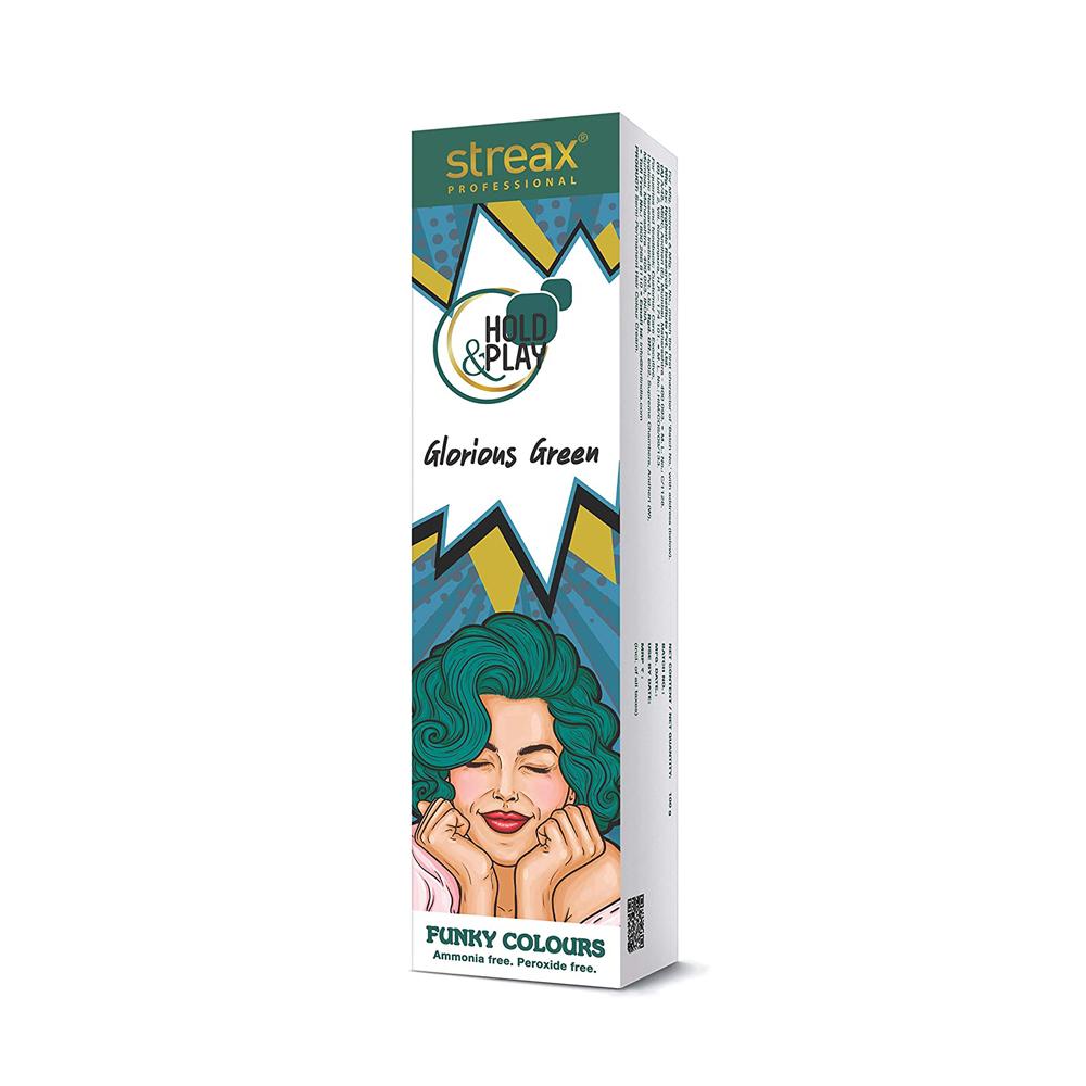 Streax Professional Hold and Play Funky Hair Colour - Glorious Green – 100gm