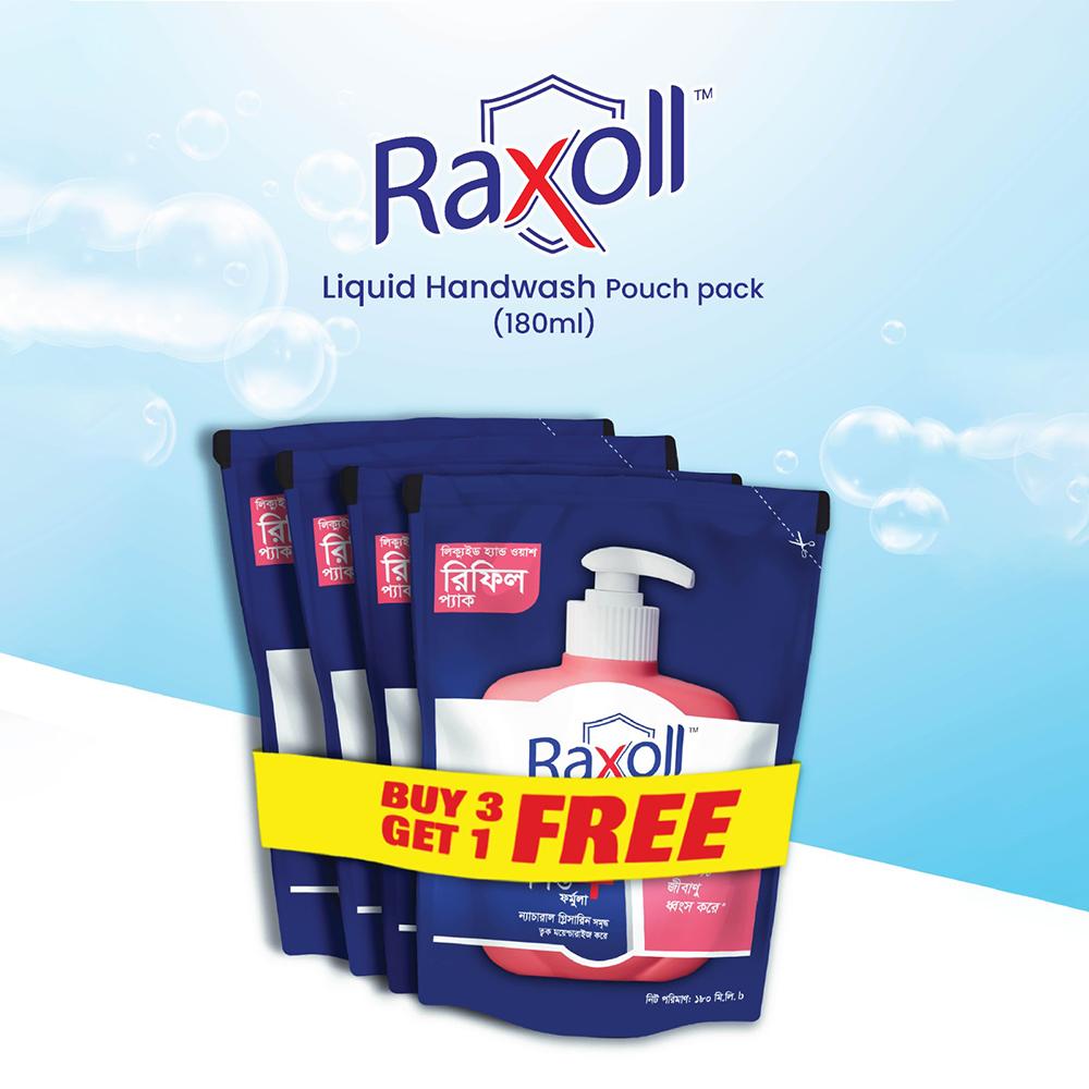 Raxoll Anti-Bacterial Hand Wash-180ml-Pouch ( Buy 3 Get 1)