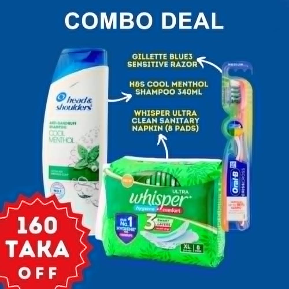 Buy Whisper Ultra Clean Wings Xl 8 Pads, Head& Shoulders Cool Menthol 340 ml, Oral B Pro Health Toothbrush 1 pcs Get (160tk off) – Oral-B