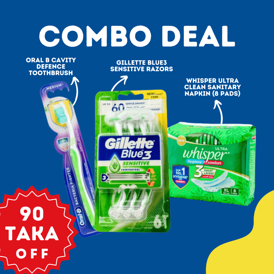 Buy Whisper Ultra Clean Ultra Wings Xl 8 Pads, Gillette Blue 3 Sensitive Razors, Oral B Cabity Defense Toothbrush 1 Pcs Get (90 tk Off)