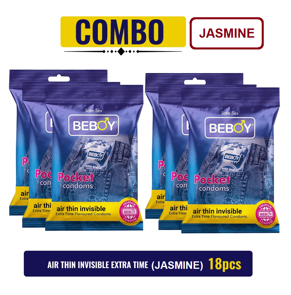 Beboy Extra Time Air Thin Invisible Condom (Jasmine Flavour) Pouch Pack (Combo) 3x6 - 18Pcs