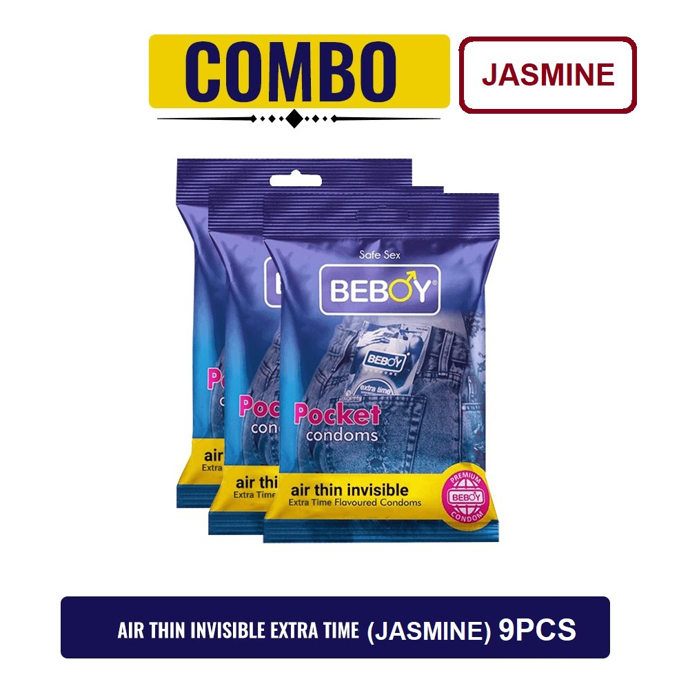 Beboy Extra Time Air Thin Invisible Condom (Jasmine Flavour) Pouch Pack (Combo) 3x3 - 9Pcs