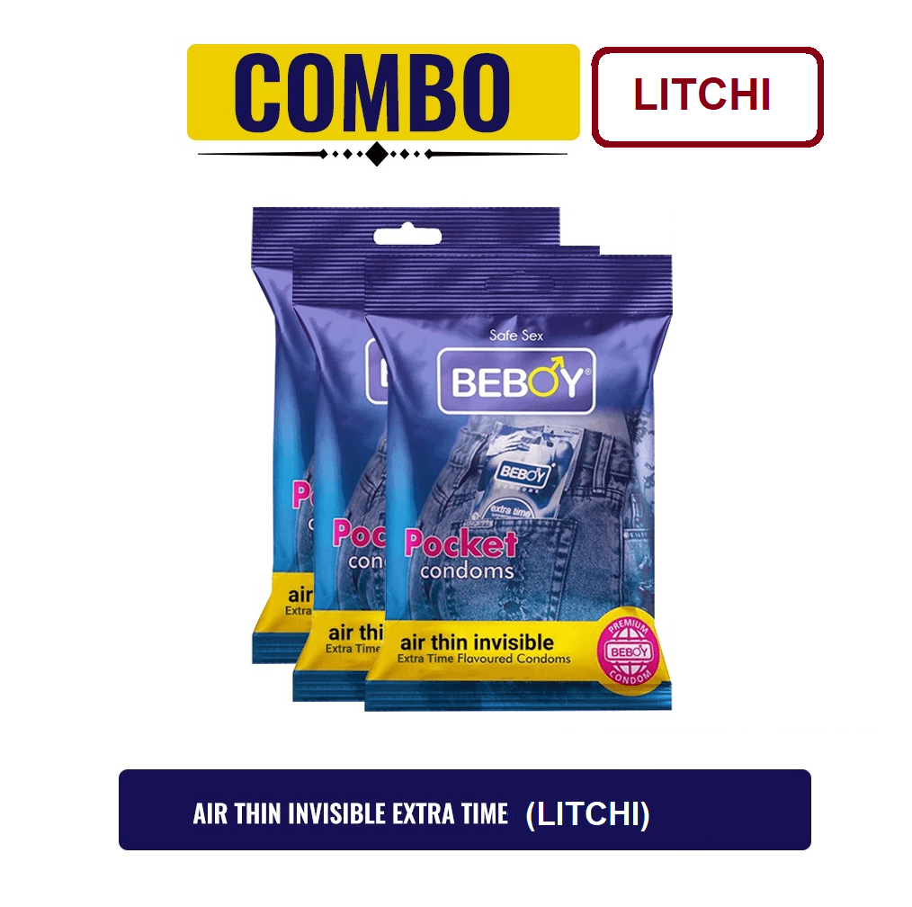 Beboy Extra Time Air Thin Invisible Condom (Litchi Flavour) Pouch Pack (Combo) 3x3 - 9Pcs