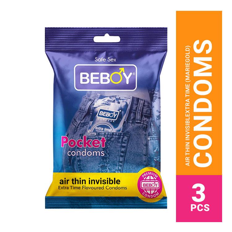 Beboy Extra Time Air Thin Invisible Condom (Merigold Flavour) Pocket Pack- 3Pcs